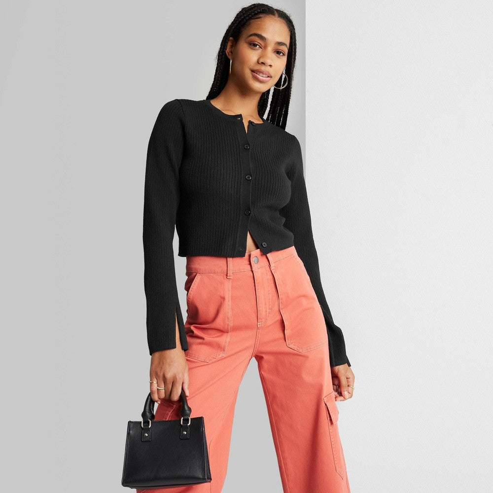 Cardigan preto Wild Fable para mulheres - Botão frontal tamanho G