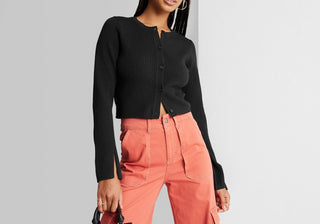 Cardigan preto Wild Fable para mulheres - Botão frontal tamanho G