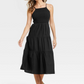 Vestido midi preto sem mangas de linho - tamanho feminino P