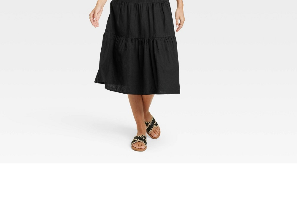 Vestido midi preto sem mangas de linho - tamanho feminino P