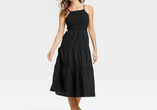 Vestido midi preto sem mangas de linho - tamanho feminino P