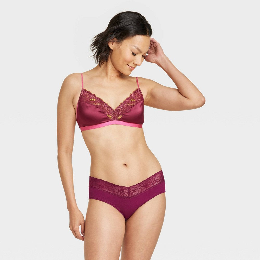 Roupa íntima hipster de algodão roxo Auden Berry com cós de renda - tamanho P feminino