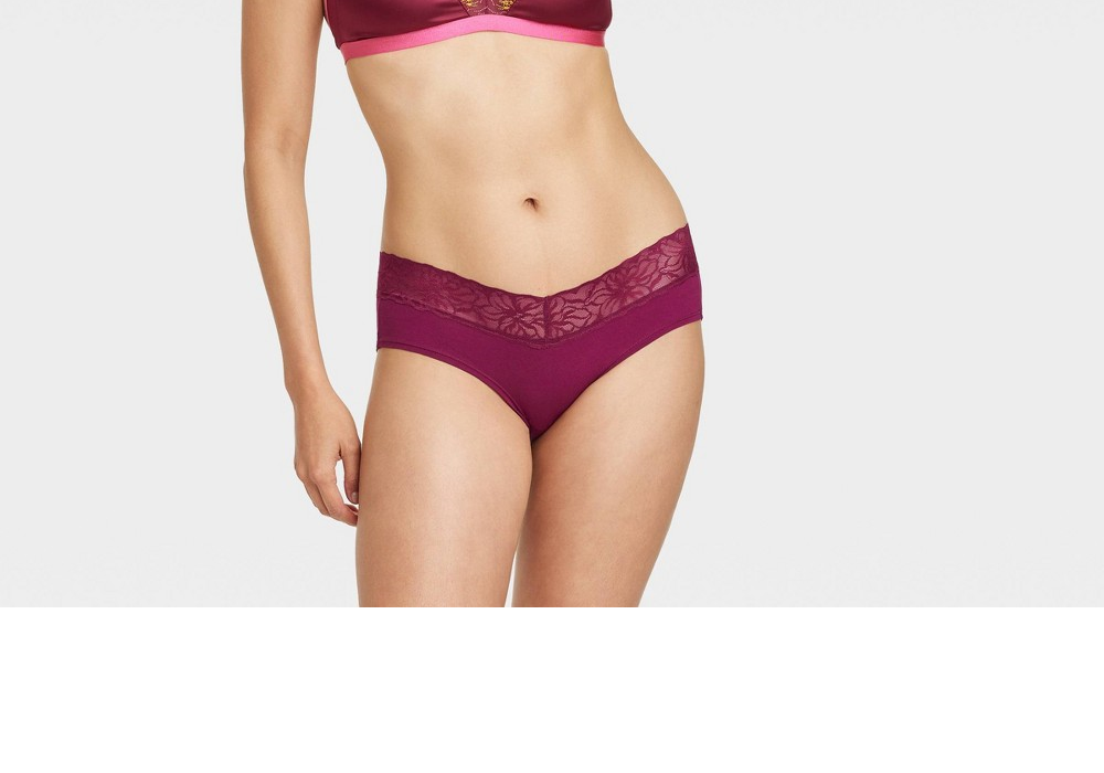 Roupa íntima hipster de algodão roxo Auden Berry com cós de renda - tamanho P feminino