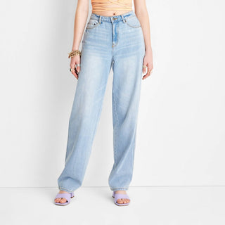 Calça jeans feminina Future Collective de cintura média e caimento largo - Alani Noelle Azul, tamanho 10
