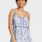 Regata feminina fluida com estampa floral azul Knox Rose, tamanho P