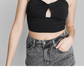 Wild Fable Top feminino preto recortado tamanho XXS