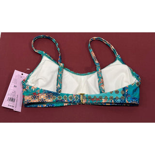 Top de biquíni bralette com estampa de retalhos azul Wild Fable para mulheres, tamanho XXS