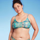 Top de biquíni bralette com estampa de retalhos azul Wild Fable para mulheres, tamanho XXS