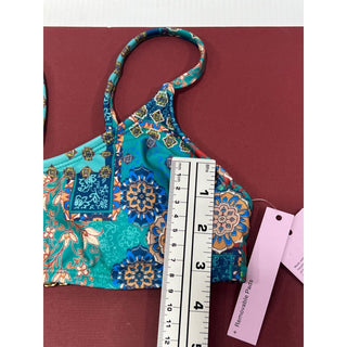 Top de biquíni bralette com estampa de retalhos azul Wild Fable para mulheres, tamanho XXS