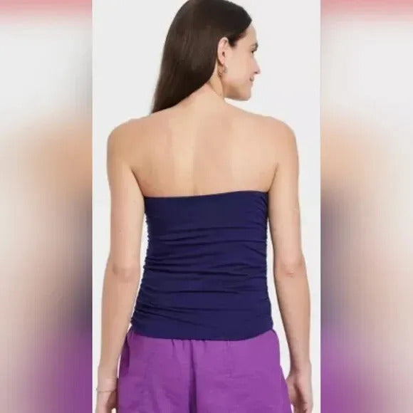 Top tubinho franzido slim fit feminino A New Day, azul marinho, tamanho GG
