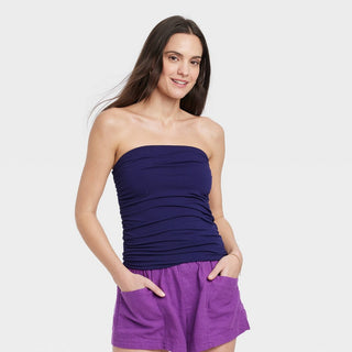 Top tubinho franzido slim fit feminino A New Day, azul marinho, tamanho GG