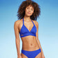 Top de biquíni feminino Kona Sol com estampa de envelope falso, azul, tamanho M