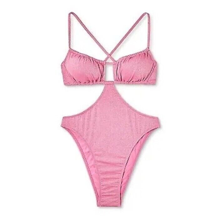Maiô feminino Wild Fable Pink Lurex com recortes - Tamanho XS