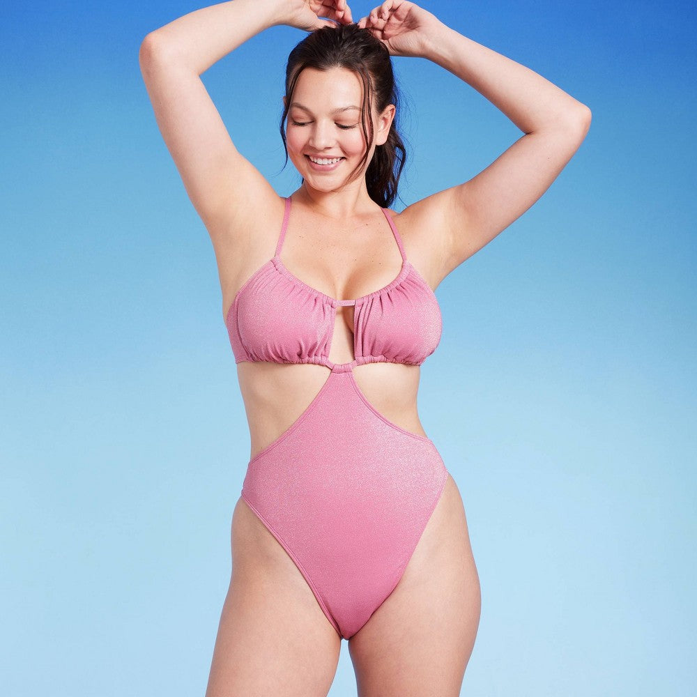 Maiô feminino Wild Fable Pink Lurex com recortes - Tamanho XS
