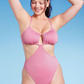 Maiô feminino Wild Fable Pink Lurex com recortes - Tamanho XS