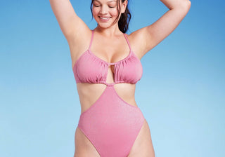 Maiô feminino Wild Fable Pink Lurex com recortes - Tamanho XS