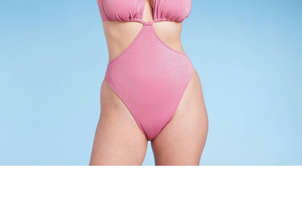 Maiô feminino Wild Fable Pink Lurex com recortes - Tamanho XS
