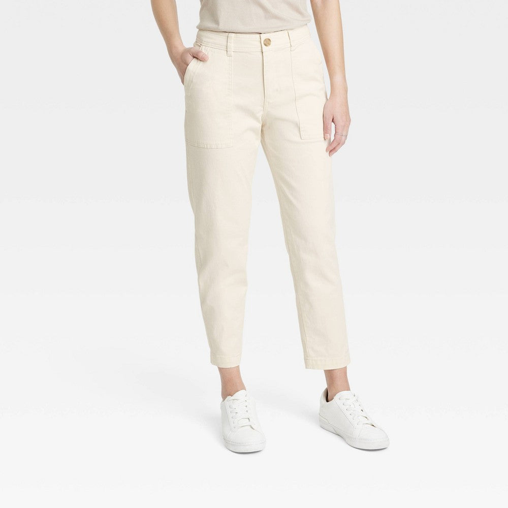 Calça Chino Feminina Slim Fit de Cintura Alta A New Day, Creme, Tamanho 10