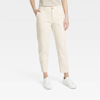 Calça Chino Feminina Slim Fit de Cintura Alta A New Day, Creme, Tamanho 10
