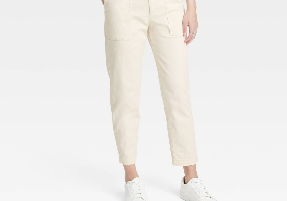 Calça Chino Feminina Slim Fit de Cintura Alta A New Day, Creme, Tamanho 10