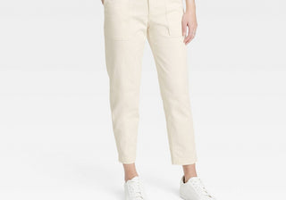 Calça Chino Feminina Slim Fit de Cintura Alta A New Day, Creme, Tamanho 10
