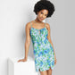 Vestido de linho franzido com estampa floral azul Wild Fable feminino tamanho XXS