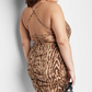 Vestido justo de cetim com cadarço Wild Fable feminino, estampa de tigre em conhaque, tamanho XXL