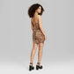 Vestido justo feminino Wild Fable com estampa de tigre e cetim - Costas com amarração - Conhaque - Tamanho P