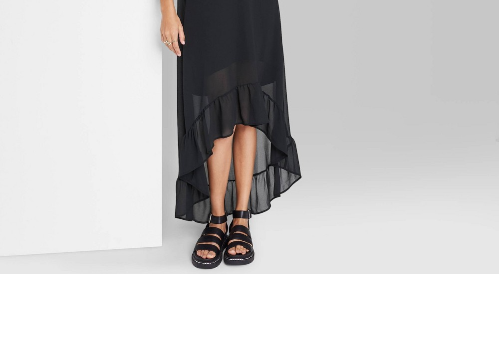 Vestido feminino preto de chiffon, tamanho médio, com bainha alta e baixa, da Wild Fable