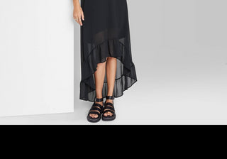 Vestido feminino preto de chiffon, tamanho médio, com bainha alta e baixa, da Wild Fable