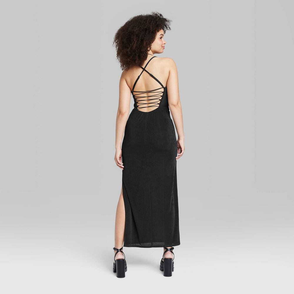 Vestido longo justo feminino Wild Fable XXS preto com amarração nas costas