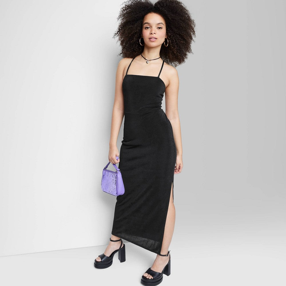 Vestido longo justo feminino Wild Fable XXS preto com amarração nas costas