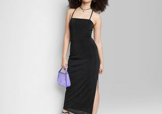 Vestido longo justo feminino Wild Fable XXS preto com amarração nas costas