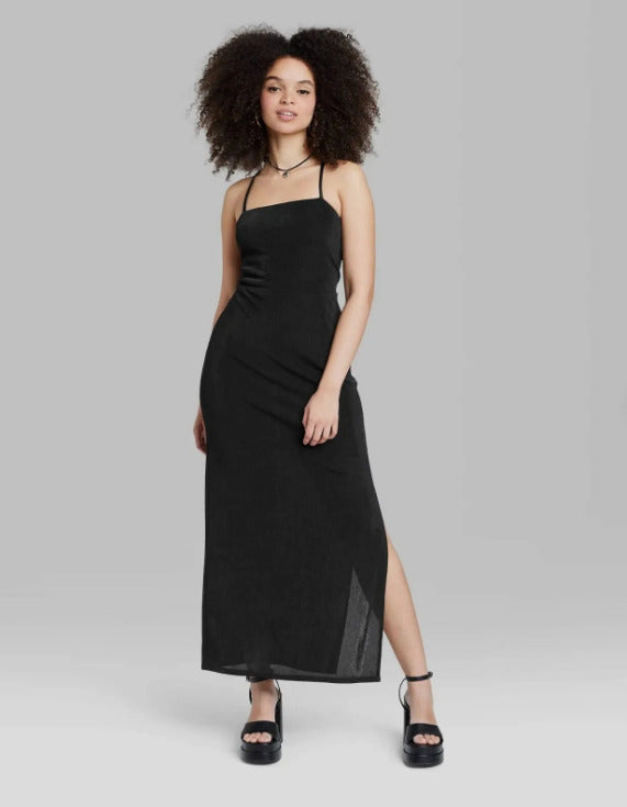 Vestido longo preto Wild Fable com cadarço para mulheres - tamanho XS