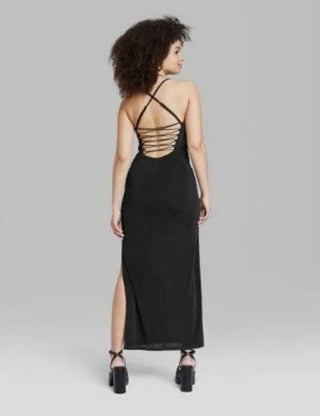 Vestido longo preto Wild Fable com cadarço para mulheres - tamanho XS