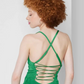 Vestido longo verde justo para mulheres com amarração nas costas, tamanho XXS