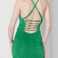 Vestido longo verde justo para mulheres com amarração nas costas, tamanho XXS