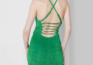 Vestido longo verde justo para mulheres com amarração nas costas, tamanho XXS
