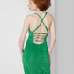 Vestido longo verde justo para mulheres com amarração nas costas, tamanho XXS