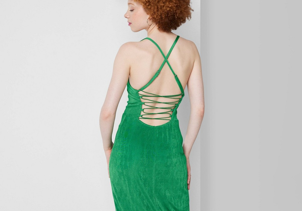 Vestido longo verde justo para mulheres com amarração nas costas, tamanho XXS