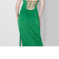 Vestido longo verde justo para mulheres com amarração nas costas, tamanho XXS