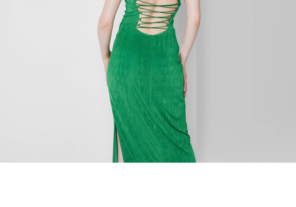 Vestido longo verde justo para mulheres com amarração nas costas, tamanho XXS