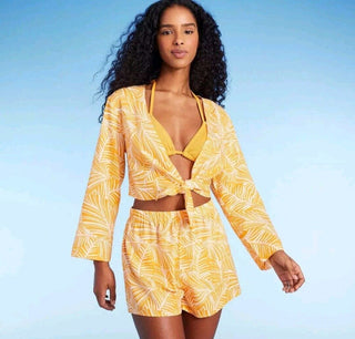 Blusa laranja com amarração frontal Shade &amp; Shore para mulheres, tamanho GG