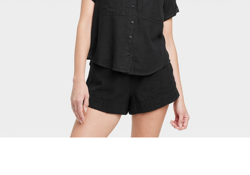 Camisa de linho preta feminina - tamanho M com mangas curtas e botões, linha universal