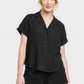 Camisa de linho preta feminina - tamanho M com mangas curtas e botões, linha universal