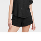Camisa de linho preta feminina - tamanho M com mangas curtas e botões, linha universal
