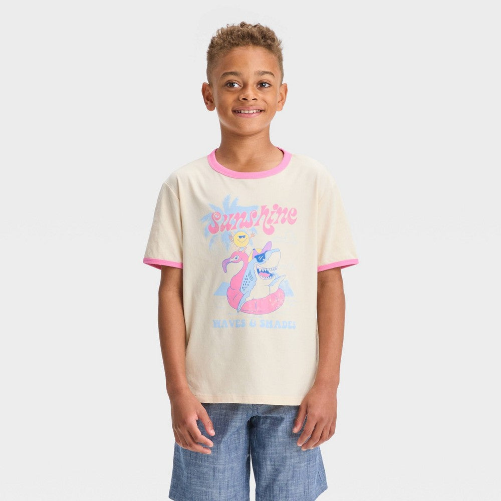 Camiseta masculina de manga curta 'Sunshine' Shark Ringer - Cat &amp; Jack™ Off-White S