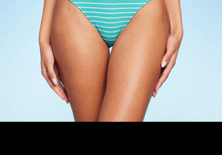 Calcinha de biquíni Shade &amp; Shore Teal Cheeky - Cintura alta franzida feminina, tamanho M