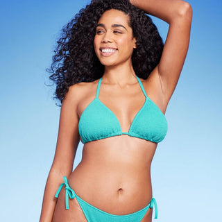 Top de biquíni Shade &amp; Shore Teal Halter para mulheres, tamanho M