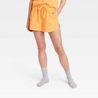 Shorts de gaze de algodão laranja para mulheres Stars Above XXL